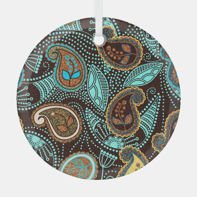 Denim Paisley: Seamless Jeans Texture Pattern Glass Tree Decoration (Front)