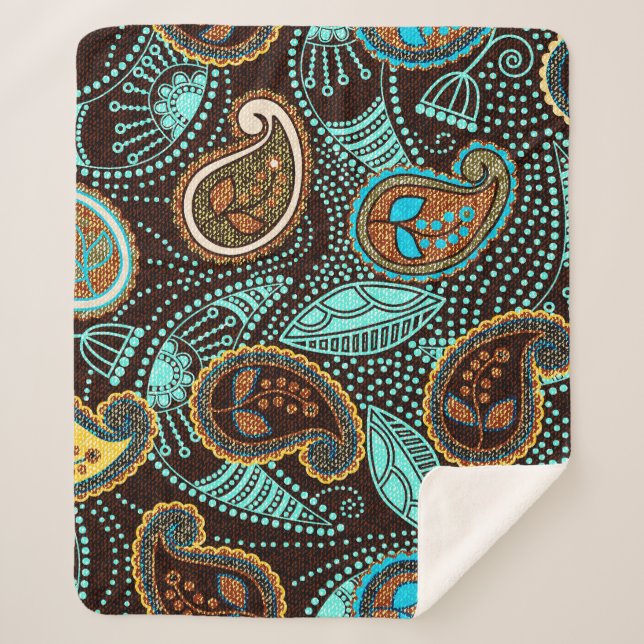Denim Paisley: Seamless Jeans Texture Pattern Sherpa Blanket (Front)