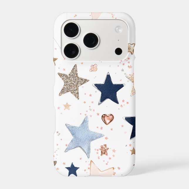 Denim Patch Stars White iPhone Case | Y2K (Back)