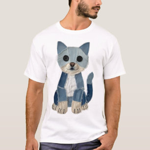 Denim Patchwork Cat T-Shirt
