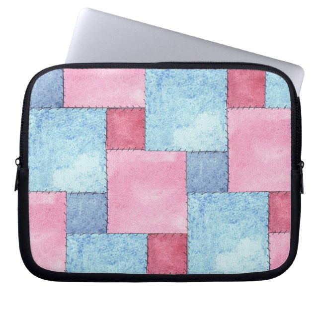 Denim Patchwork Laptop Sleeve, Pinks, Blues Sleeve (Front)