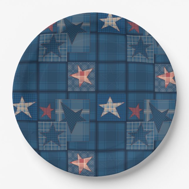 Denim patchwork paper plate (Front)