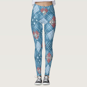 Denim patchwork, patchwork, textile, blue pattern leggings