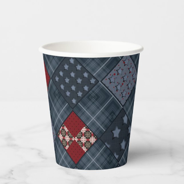 Denim patchwork, patchwork, textile, blue pattern  paper cups (Front)
