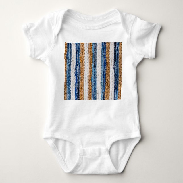Denim patchwork: recycled jeans rug. baby bodysuit (Front)