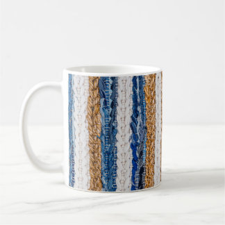 Denim patchwork: recycled jeans rug. coffee mug