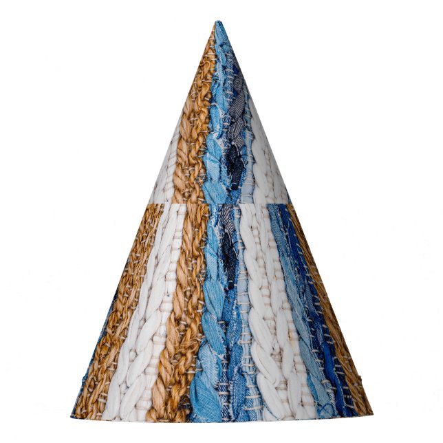 Denim patchwork: recycled jeans rug. party hat (Front)