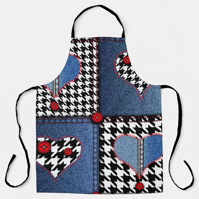 Denim Patchwork: Seamless Fabric Pattern Apron (Front)