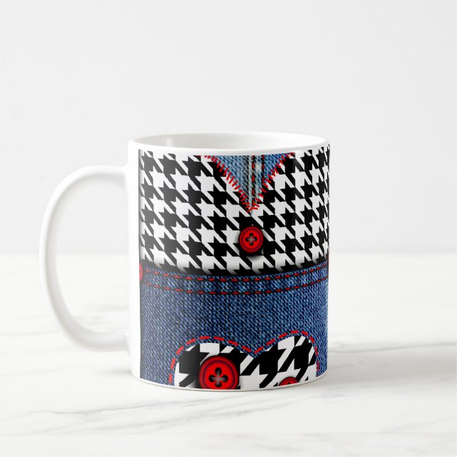 Denim Patchwork: Seamless Fabric Pattern Coffee Mug (Left)