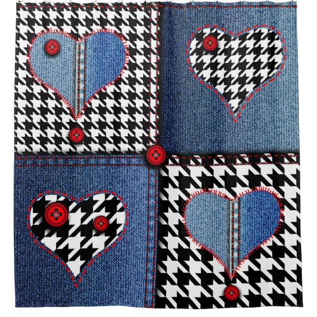Denim Patchwork: Seamless Fabric Pattern Shower Curtain (Front)