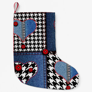Denim Patchwork: Seamless Fabric Pattern Small Christmas Stocking