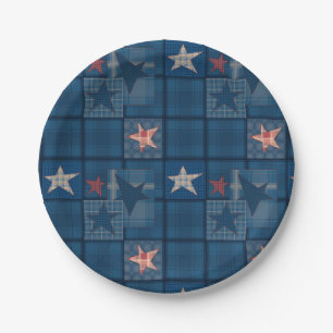 Denim patchwork shower curtain paper plate