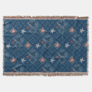 Denim patchwork throw blanket