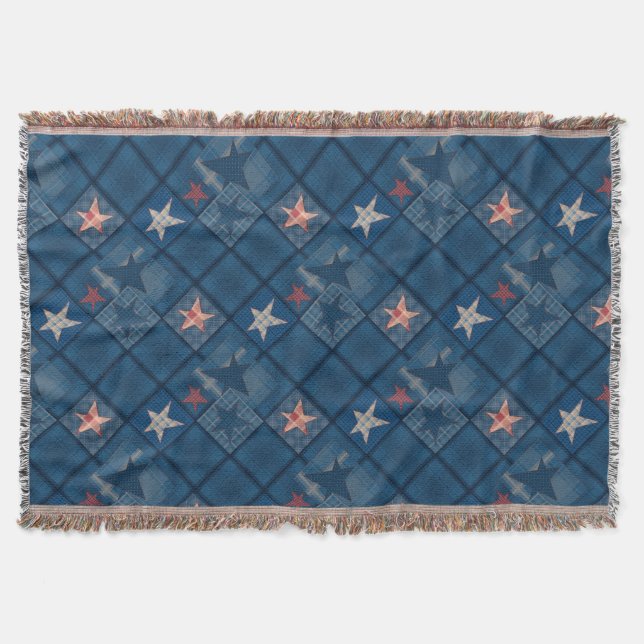 Denim patchwork throw blanket (Front)