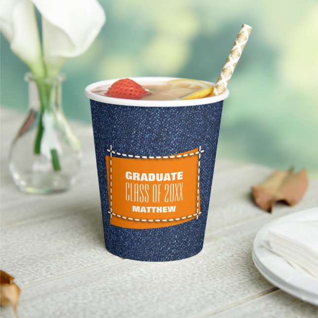 Denim Pattern Graduation Party Custom Paper Cups (Insitu)