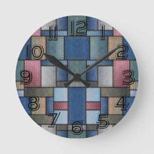 Denim Pattern Round Clock