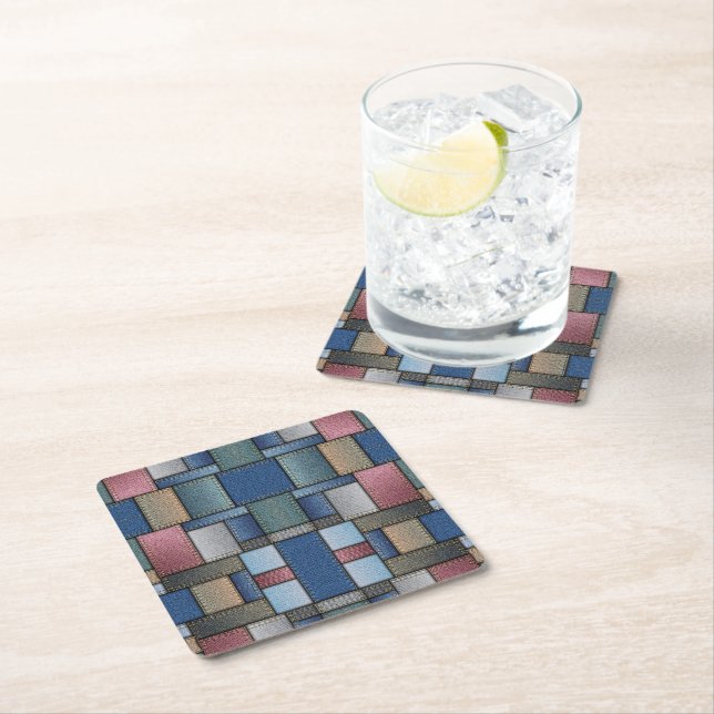 Denim Pattern Square Paper Coaster (Insitu)