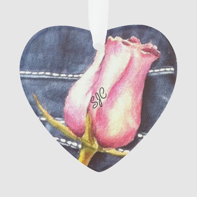 DENIM PINK ROSEBUD VALENTINE ORNAMENT (Front)