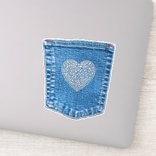 Denim Pocket Diamond Heart Bedazzled Country