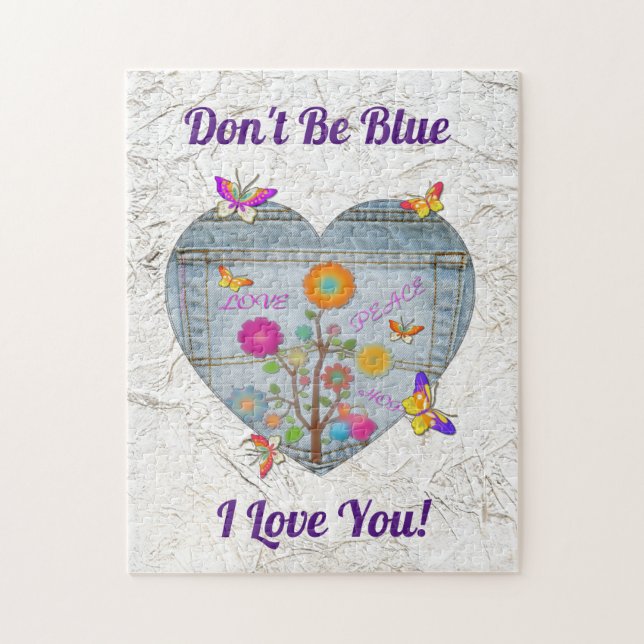Denim Pocket Heart Flowers Butterflies Jigsaw Puzzle (Vertical)