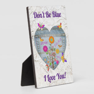 Denim Pocket Heart Flowers Butterflies Plaque