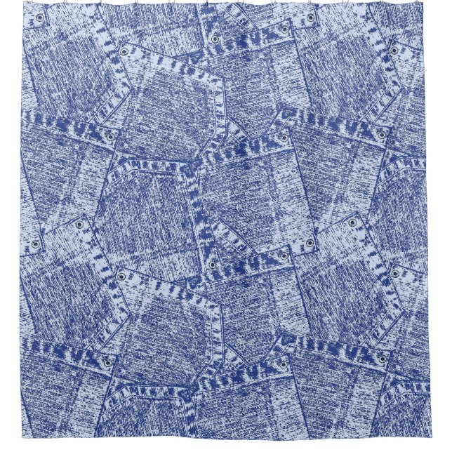 Denim Pockets Abstract Patchwork Shower Curtain (Front)