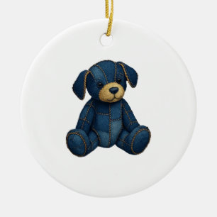 Denim Puppy Dog Art Funny Dog Denim funny tshirt Ceramic Tree Decoration