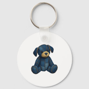 Denim Puppy Dog Art Funny Dog Denim funny tshirt Key Ring
