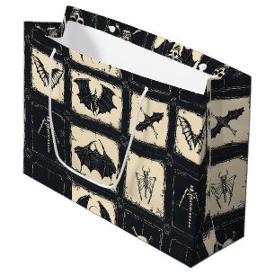 Denim Quilt with Bats and Skeletons Large Gift Bag