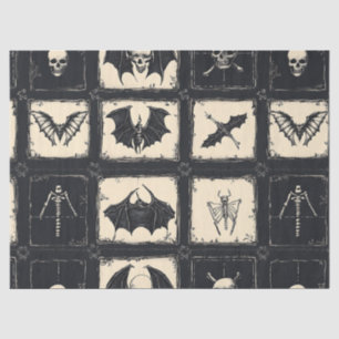 Denim Quilt with Bats and Skeletons Tissue Paper