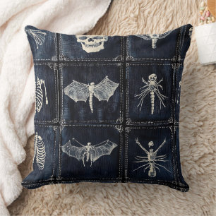 Denim Quilt with Skulls & Insects Cushion