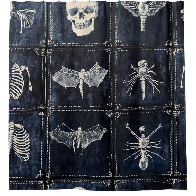 Denim Quilt with Skulls & Insects Shower Curtain (Front)