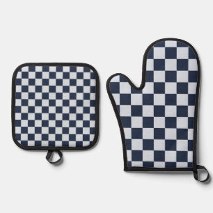 Denim rinse checkerboard pattern oven mitt & pot holder set