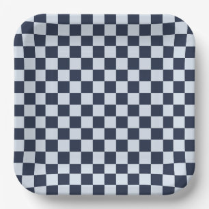Denim rinse chequerboard pattern paper plate