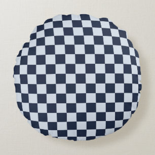 Denim rinse chequerboard pattern round cushion