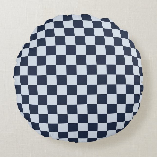 Denim rinse chequerboard pattern round cushion (Front)