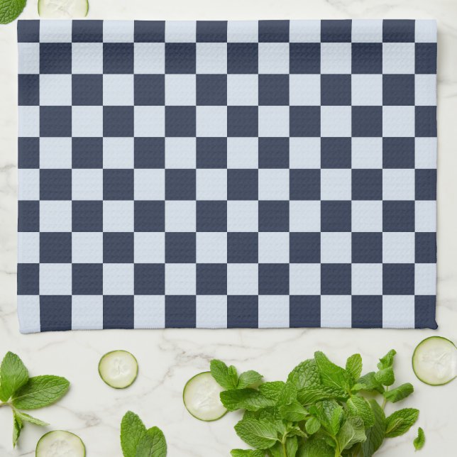 Denim rinse chequerboard pattern tea towel (Folded)
