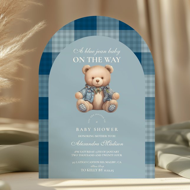 Denim Teddy Bear Baby Shower Invitation (Creator Uploaded)
