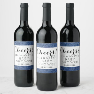 Denim Texture, Blue Denim, Baby Shower Wine Label
