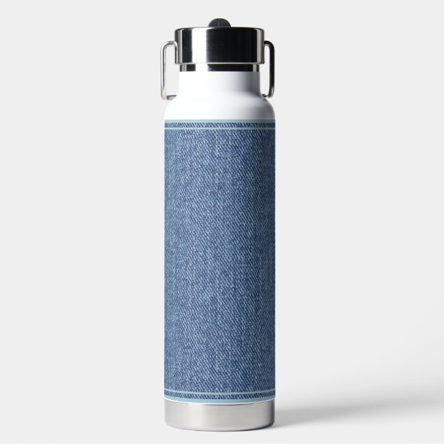 DENIM TEXTURE BLUE STYLE PATTERN WATER BOTTLE (Front)