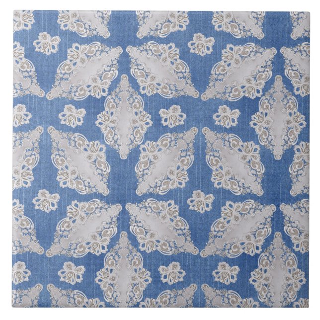 Denim texture with Lace Repeat Pattern Tile (Front)