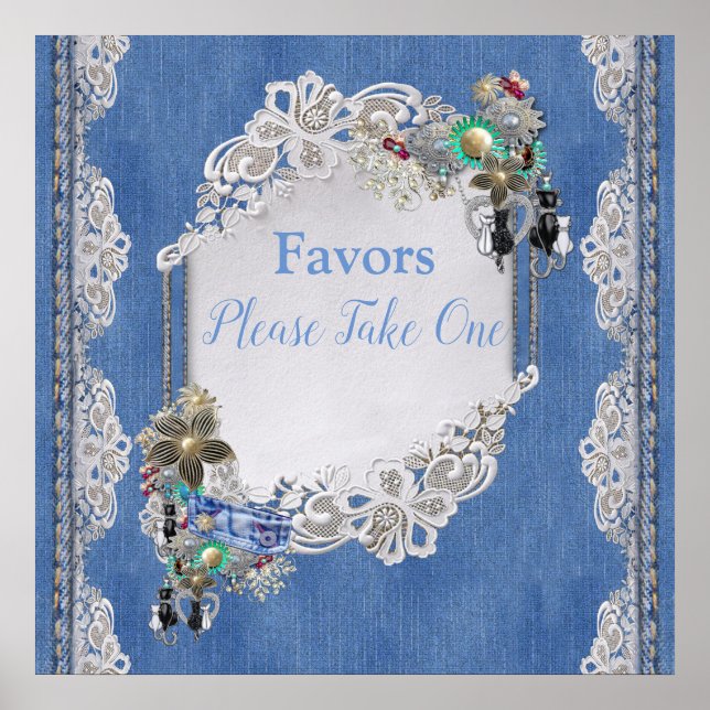 Denim Textured Lace and Costume Jewellery Poster (Front)