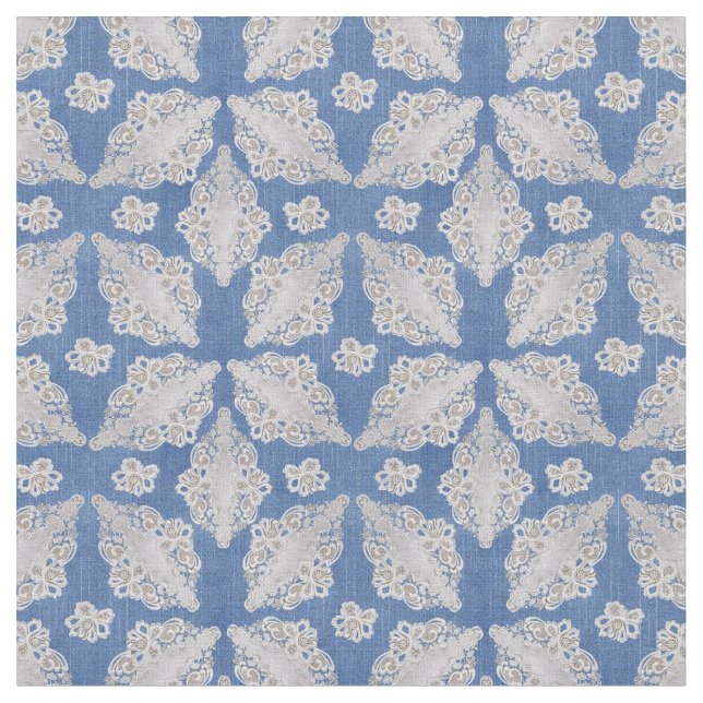 Denim textured with lace Seamless Repeats Fabric (Close Up)