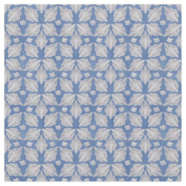 Denim textured with lace Seamless Repeats Fabric (Close Up)