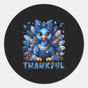 Denim Thankful Turkey Grandma Mama Mom Give Thanks Classic Round Sticker