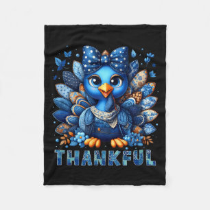 Denim Thankful Turkey Grandma Mama Mom Give Thanks Fleece Blanket