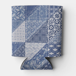 Denim Triangle Patchwork Vintage Texture. Can Cooler