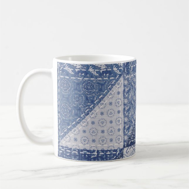 Denim Triangle Patchwork Vintage Texture. Coffee Mug (Left)