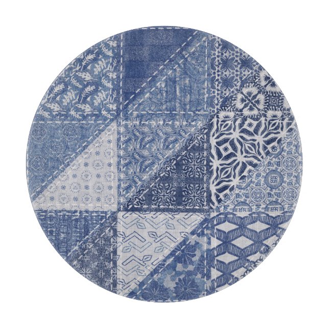 Denim Triangle Patchwork Vintage Texture. Cutting Board (Front)