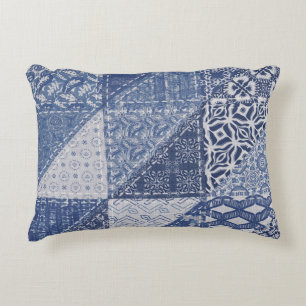 Denim Triangle Patchwork Vintage Texture. Decorative Cushion